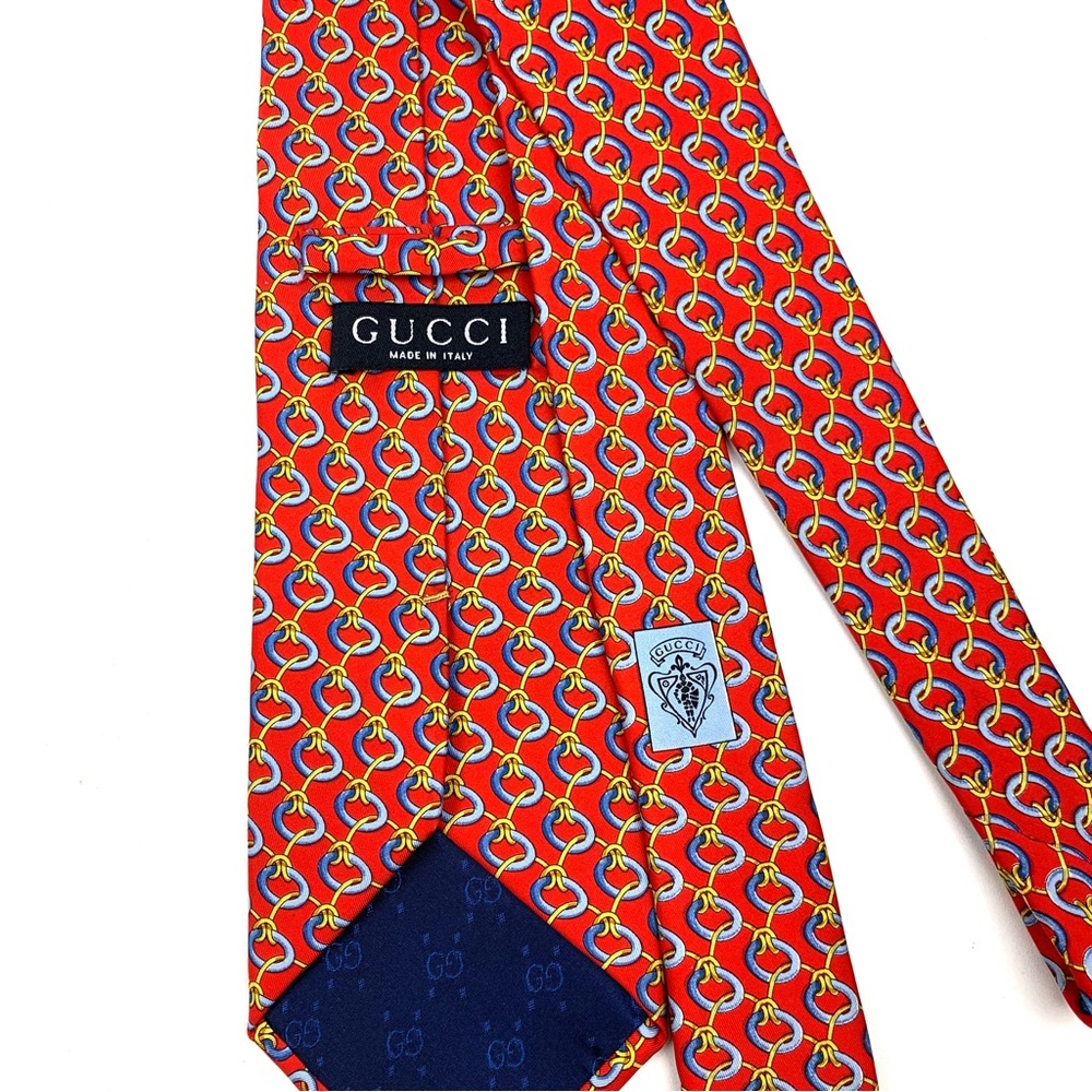 Gucci Tie Printed Silk Knotted Pattern Red Regular Width Neck Tie EUC One Size - Picture 5 of 7